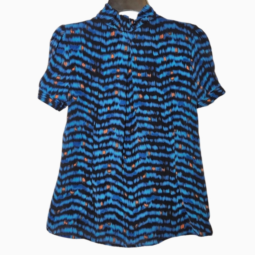 Etcetera Button Front Mock Neck Silk Blouse, SZ 8
